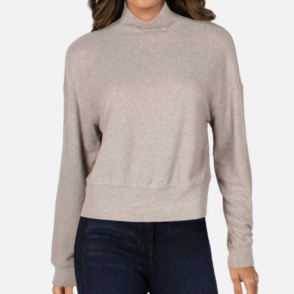 Velvet by Graham & Spencer Tami ribbed heathered mock turtleneck sweater oatmeal